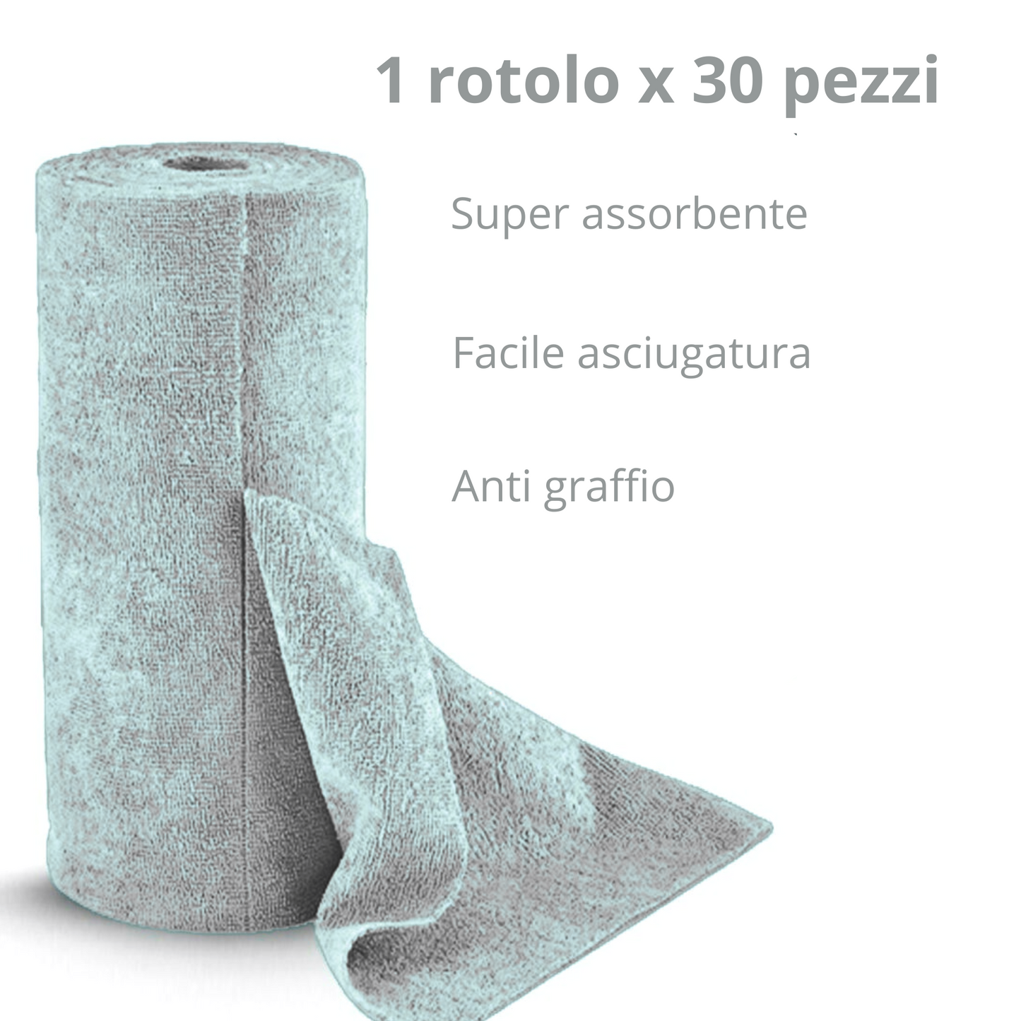Rotolo panni in microfibra strappabili 30 strofinacci 30x30 cm per rotolo(Grigio)