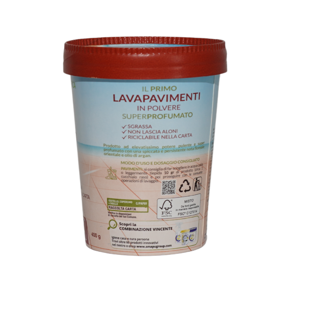 Detergente pavimenti in polvere superprofumato Argan- Barattolo 400 g
