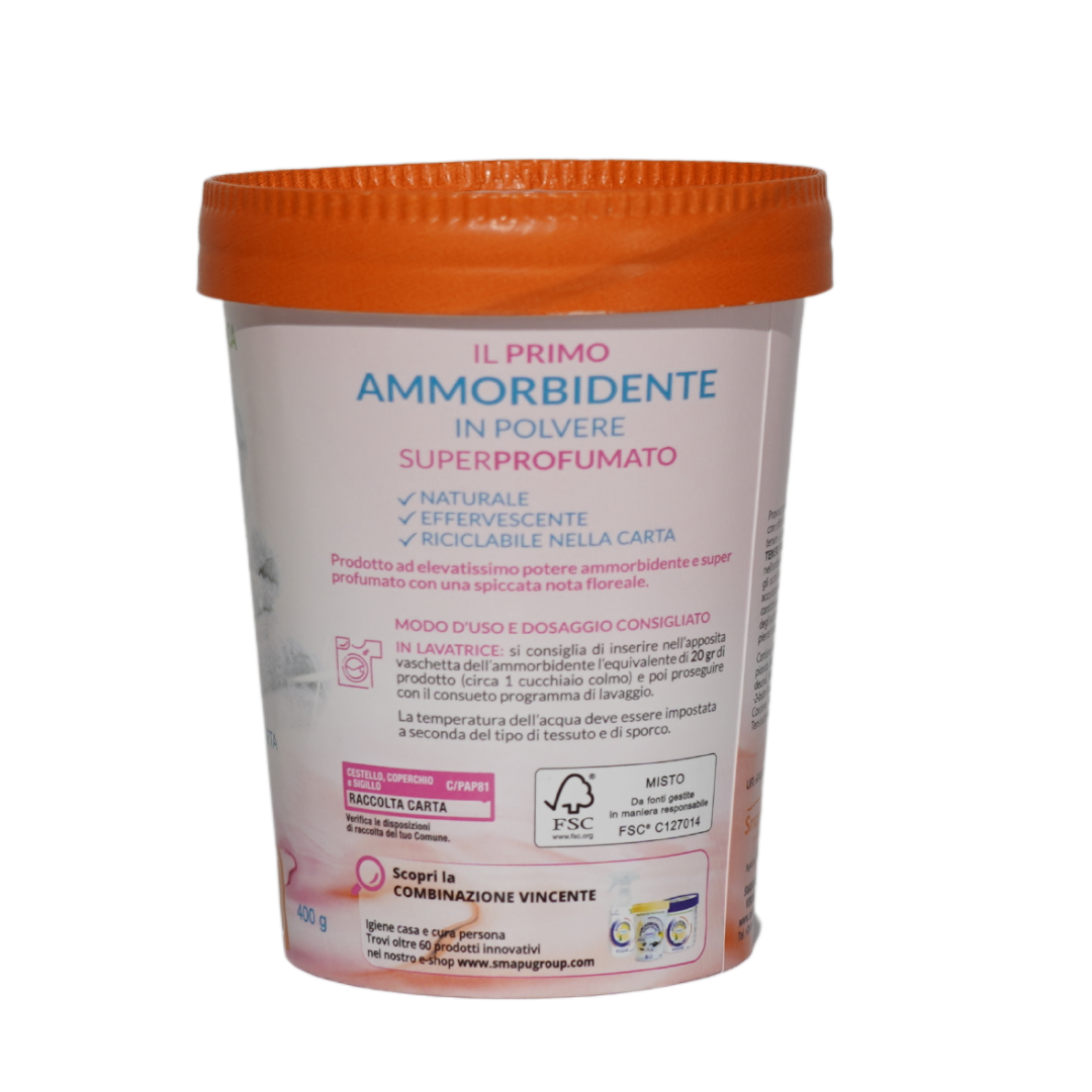 Ammorbidente In Polvere Smapiù con nota floreale- confezione in carta da 400 gr