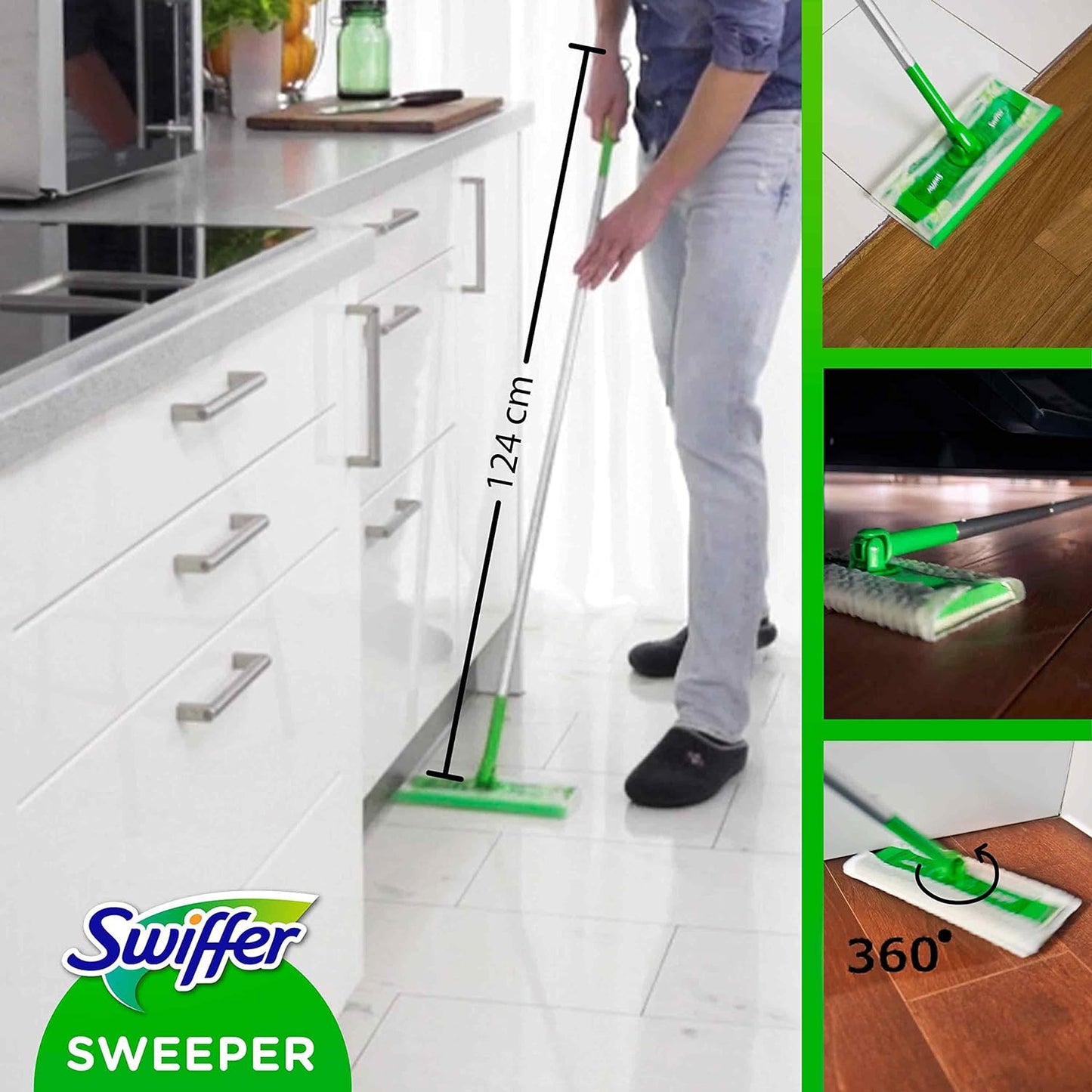 Scopa Swiffer 8 panni cattura polvere e 3 panni lavapavimenti