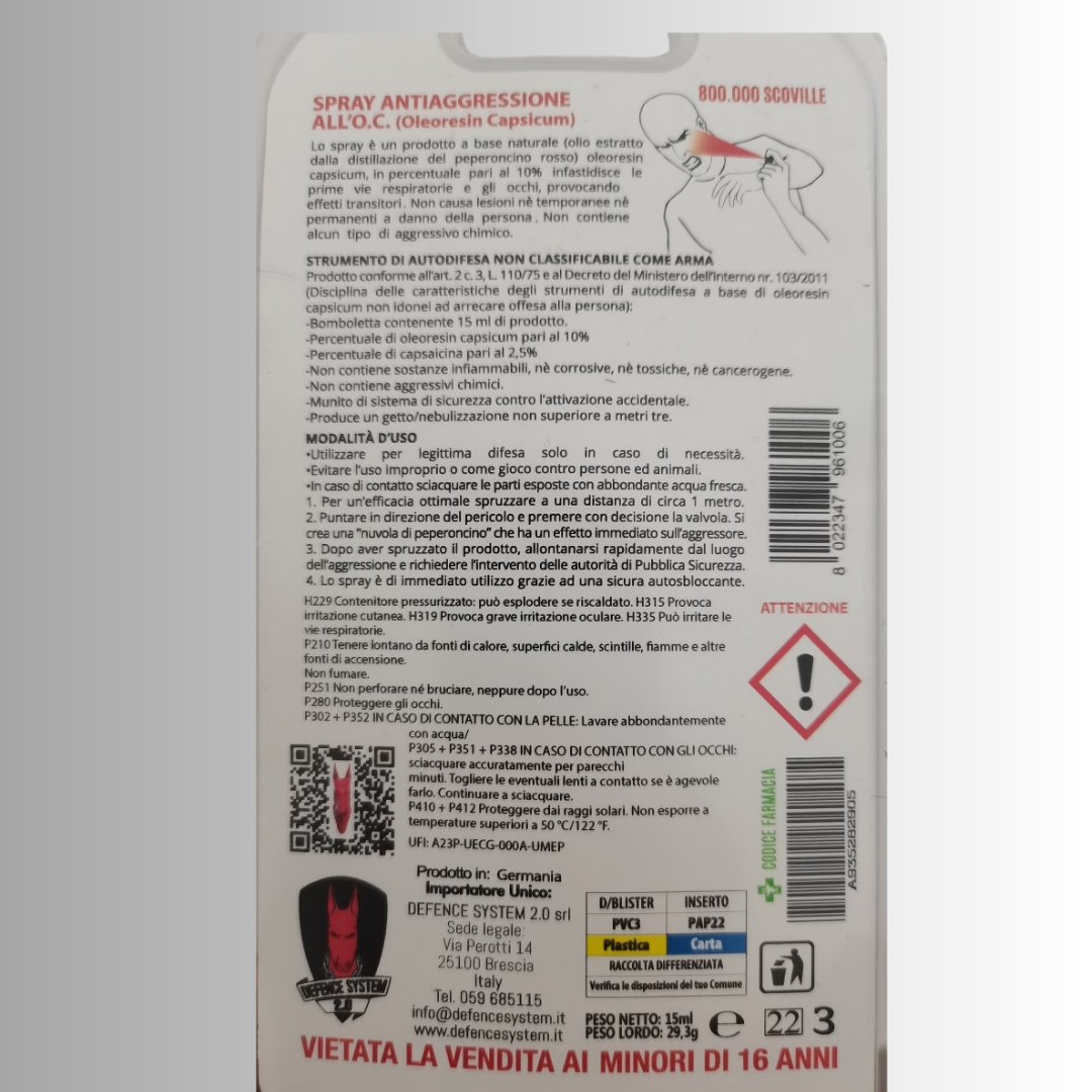 Spray Antiaggressione al Peperoncino