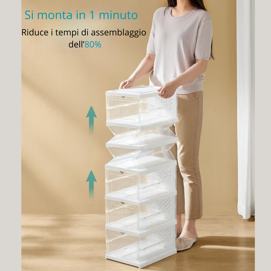 Scarpiera Pieghevole Richiudibile in Plastica – 6 Scomparti Modulari, Salvaspazio e Facile da Montare