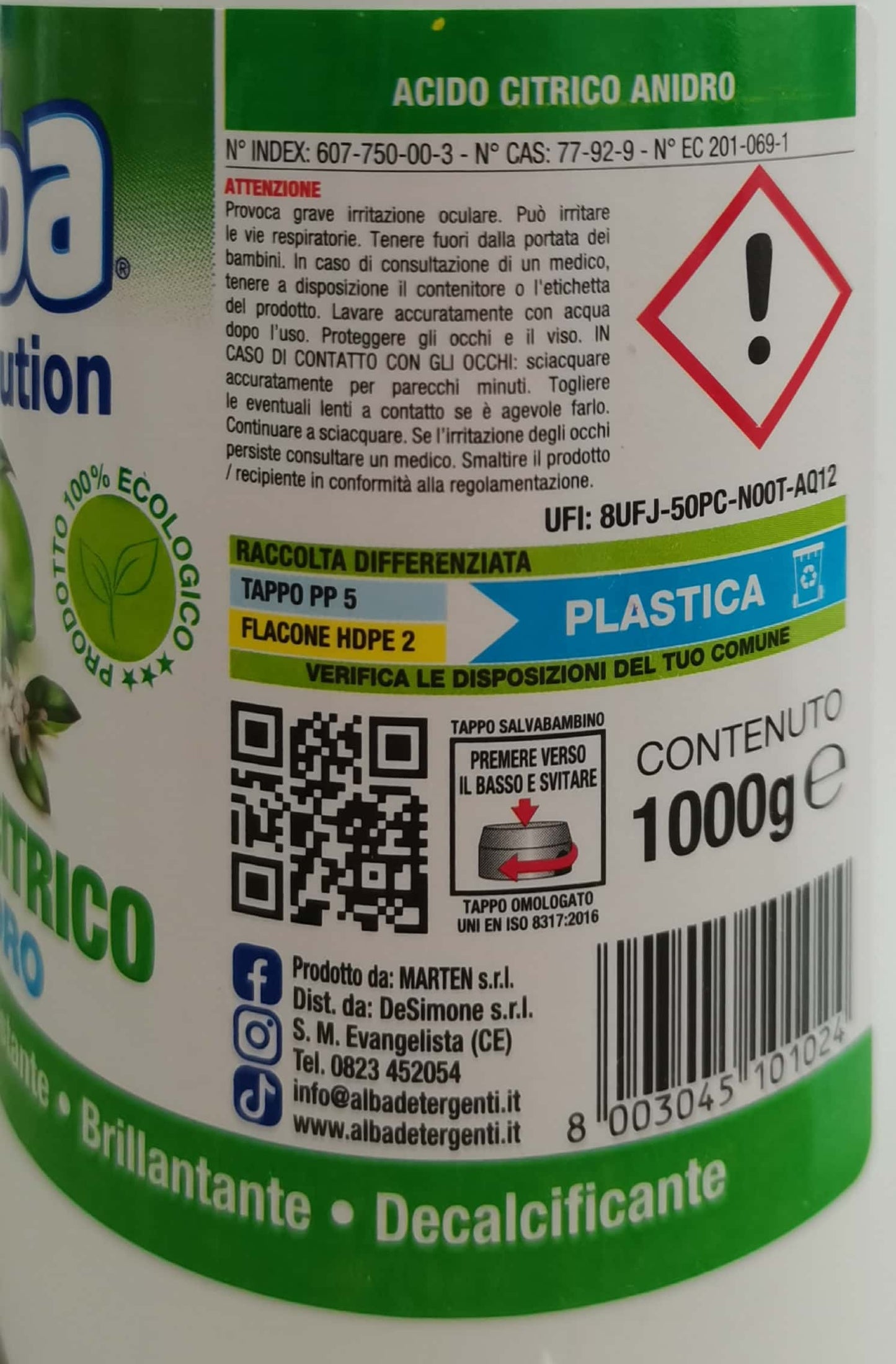 Acido Citrico Anidro Alba 1 kg