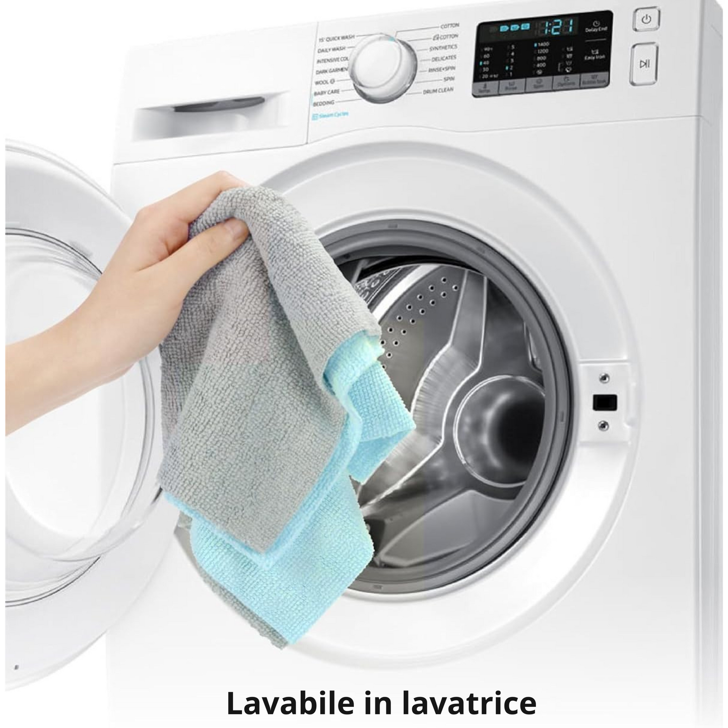 Rotolo panni in microfibra strappabili 30 strofinacci 30x30 cm per rotolo(Azzurro)