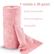 Rotolo panni in microfibra strappabile riutilizzabile lavabile senza pelucchi per pulizia auto casa e cucina 30 strofinacci 30x30 cm per rotolo (Rosa)