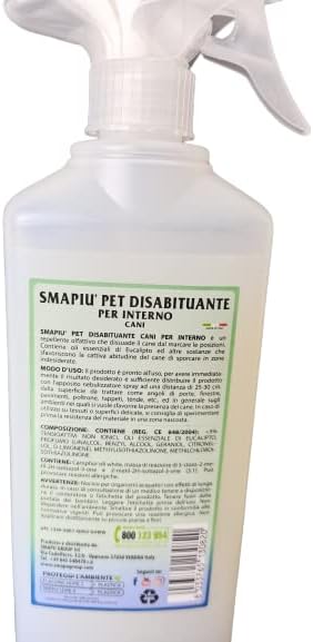 SMAPIU' Disabituante dissausore Repellente Spray per Cani da Interno Naturale con Oli di eucalipto Anti pipì 500 ml