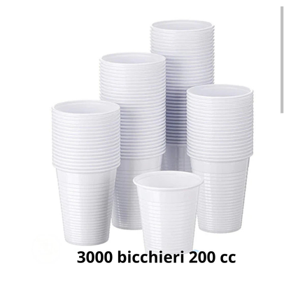 Bicchieri di Plastica Bianchi 200cc Monouso-3000 pz Maxi Scorta Risparmio-Ideali per Feste, Ufficio e Catering e Casa -Per Bevande Fredde, Acqua e Soft Drink-Alta Qualità ed Economici