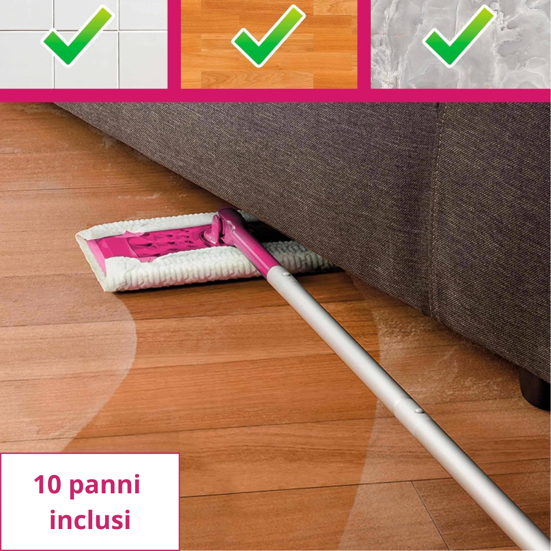 Smart & Clean Scopa Magica Cattura Polvere con 10 Panni Inclusi, Rosa Pink, per Pavimenti Peli Sporco e Capelli
