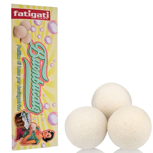 Fatigati Casa Palline di Lana Sfere per Asciugatrice, 100% Lana Naturale, 7 cm, Set da 3 Pezzi, Riduce Tempo Asciugatura 25-40%, Profuma Bucato