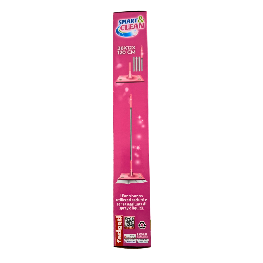 Smart & Clean Scopa Magica Cattura Polvere con 10 Panni Inclusi, Rosa Pink, per Pavimenti Peli Sporco e Capelli