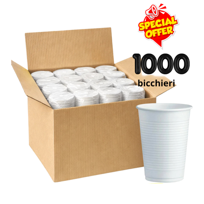 Bicchieri di Plastica Bianchi 200cc Monouso- 1000 pezzi-Ideali per Feste, Ufficio e Catering e Casa -Per Bevande Fredde, Acqua e Soft Drink-Alta Qualità ed Economici