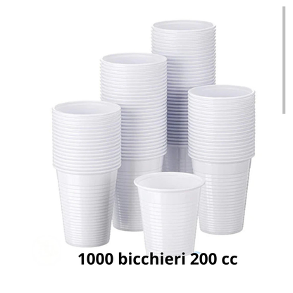 Bicchieri di Plastica Bianchi 200cc Monouso- 1000 pezzi-Ideali per Feste, Ufficio e Catering e Casa -Per Bevande Fredde, Acqua e Soft Drink-Alta Qualità ed Economici