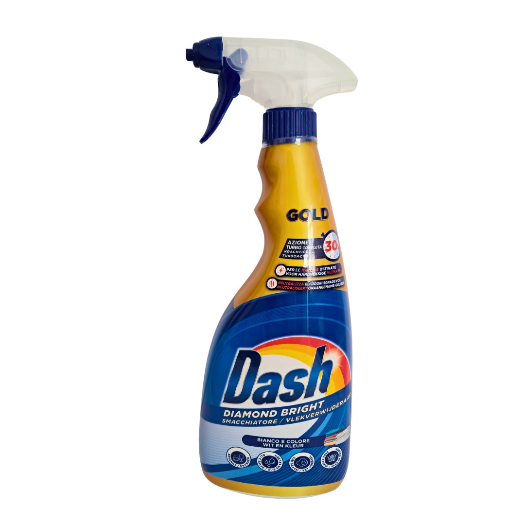 Dash Diamond Bright GOLD Smacchiatore Spray Pre-Trattante - Azione Turbo Completa Rimuovi Macchie di Olio, Grasso, Salse e Fango -Neutralizza Odori- Per Capi Bianchi e Colorati