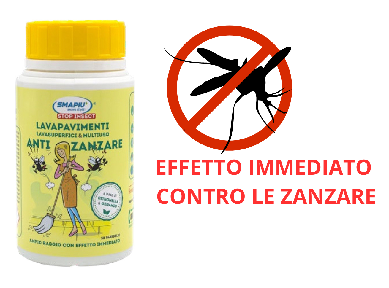 Allontana zanzare lavapavimenti lavasuperfici e multiuso igienizzante Smapiu 30 pastiglie per interno ed esterno