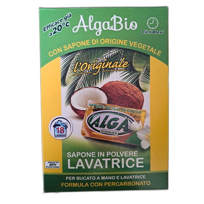 ALGA Bio Sapone in Polvere per Bucato, Detersivo Lavatrice e Lavaggio a Mano con Percarbonato, Formula Concentrata con Origine Vegetale 990g, 18 Lavaggi