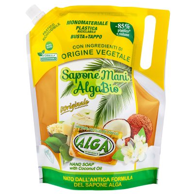 Alga Bio Sapone Mani Ricarica con ingredienti di origine naturale Busta Riciclabile con olio di cocco- 1 litro