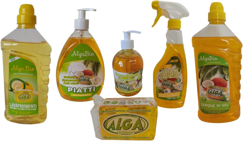 Sapone Alga ecologico biodegradabile all'olio di cocco per bucato a mano e  lavatrice 6 panetti da 400 gr : : Salute e cura della persona