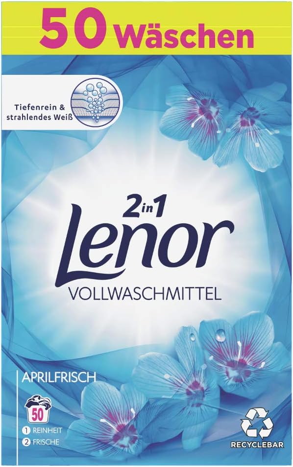 Lenor Detersivo in polvere, detersivo in polvere, detersivo completo, 50 lavaggi, Lenor Aprilfrisch con profumo di fiori primaverili (3,25 kg)