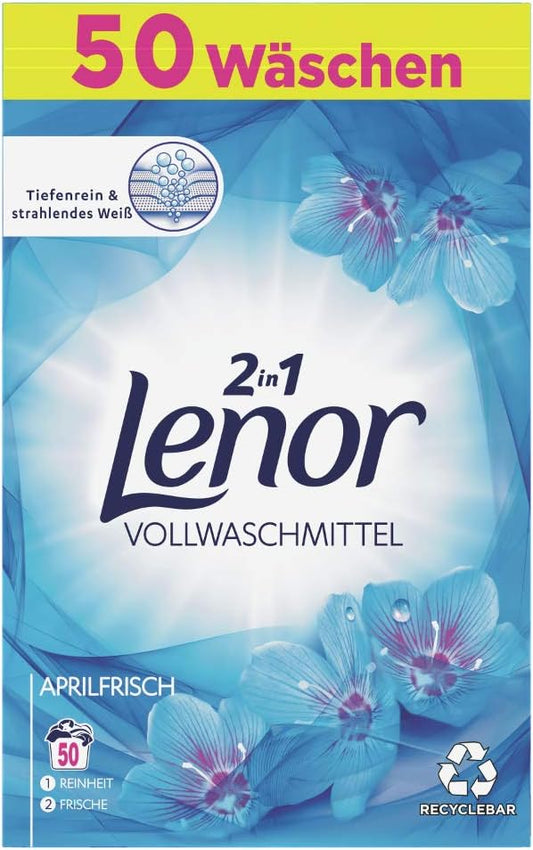 Lenor Detersivo in polvere, detersivo in polvere, detersivo completo, 50 lavaggi, Lenor Aprilfrisch con profumo di fiori primaverili (3,25 kg)