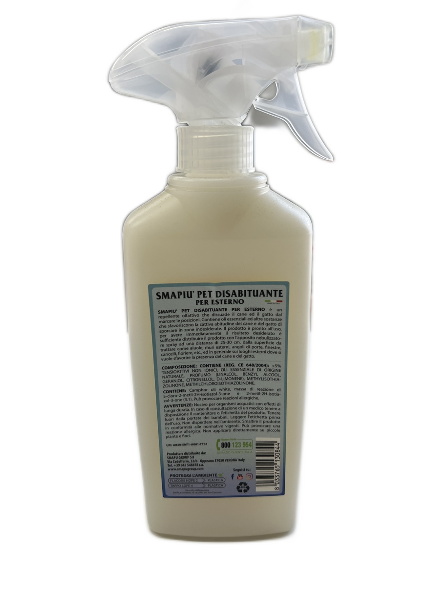 SMAPIU' Disabituante Spray per Cani e Gatti da Esterno Repellente dissuasore Naturale Anti pipì Pronto all'Uso 500 ml