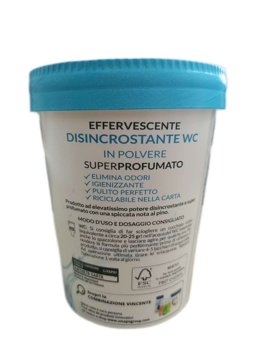 Disincrostante Detergente Wc Effervescente in polvere Super Profumato all'essenza di pino- confezione in carta da 400 gr