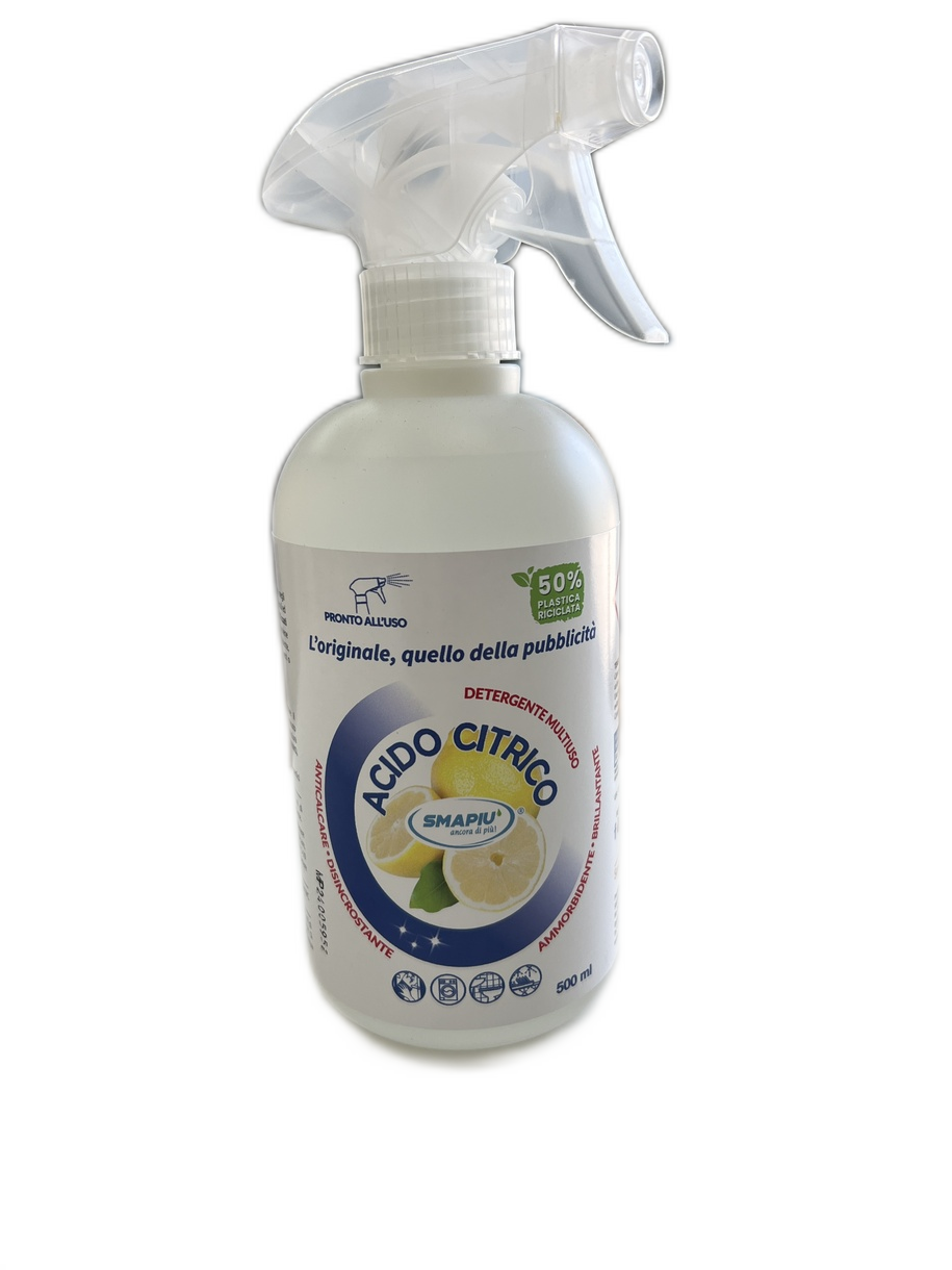 Acido citrico puro spray pronto all'uso detergente multiuso anticalcare disincrostante ammorbidente brillantante 500 ml