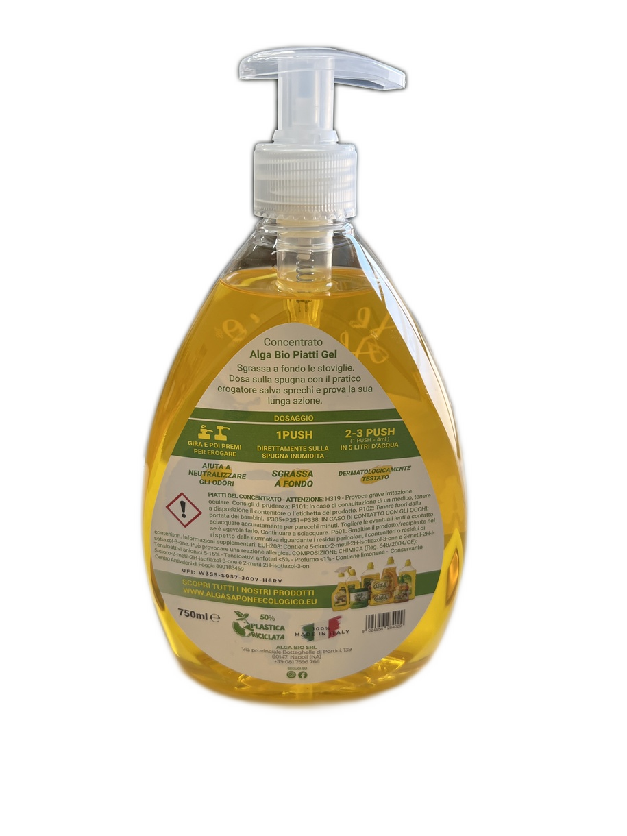 Alga bio piatti gel concentrato formula sgrassante anti odore dermatologicamente testato naturale ecologico 750 ml