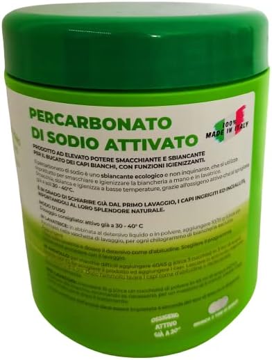 Percarbonato di sodio attivato sbiancante smacchiante igienizzante ecologico per bucato a mano e lavatrice Alga 500 gr