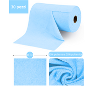 Rotolo panni in microfibra strappabile riutilizzabile lavabile senza pelucchi per pulizia auto casa e cucina 30 strofinacci 30x30 cm per rotolo (Azzurro)