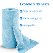 Rotolo panni in microfibra strappabile riutilizzabile lavabile senza pelucchi per pulizia auto casa e cucina 30 strofinacci 30x30 cm per rotolo (Azzurro)