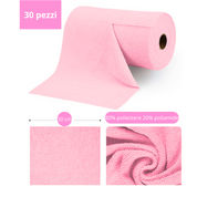 Rotolo panni in microfibra strappabile riutilizzabile lavabile senza pelucchi per pulizia auto casa e cucina 30 strofinacci 30x30 cm per rotolo (Rosa)