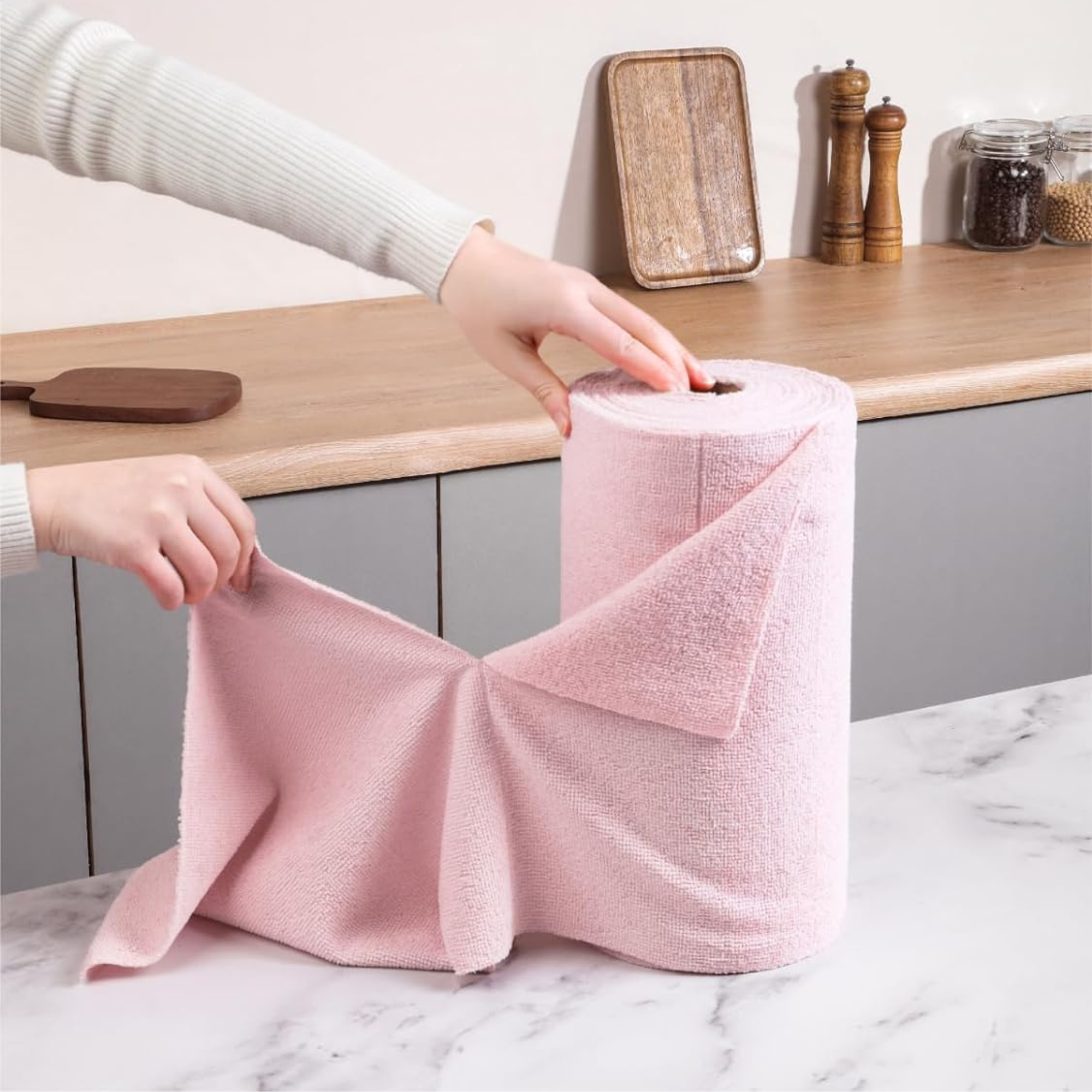 Rotolo panni in microfibra strappabile riutilizzabile lavabile senza pelucchi per pulizia auto casa e cucina 30 strofinacci 30x30 cm per rotolo (Rosa)