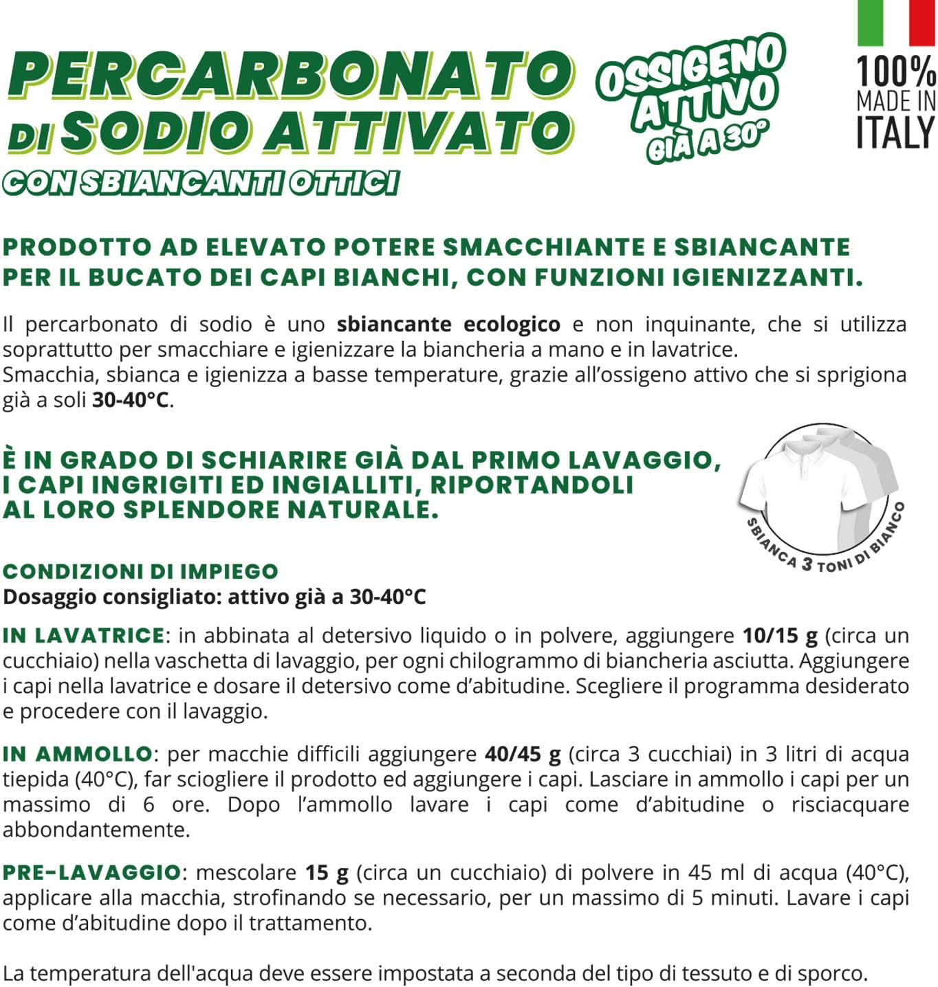 Polvere Percarbonato di Sodio per Capi Bianchi- 500gr