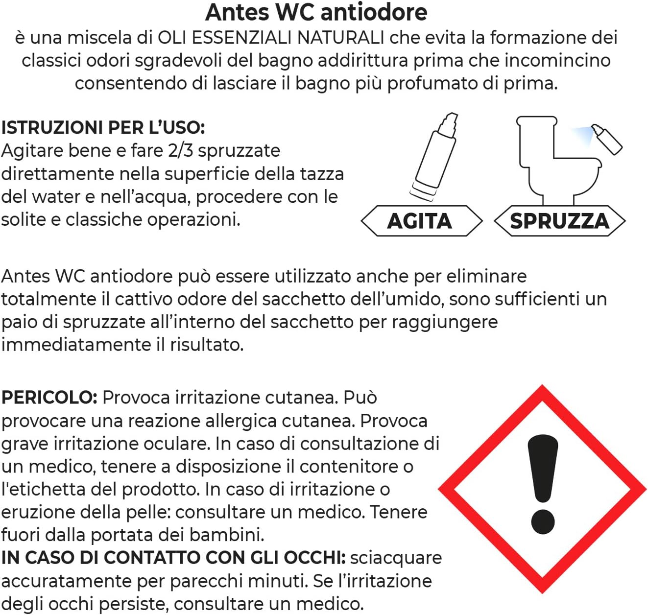 Deodorante Spray per WC a base di oli essenziali profumati - Elimina cattivi odori – Profumato al muschio bianco (1 flacone)