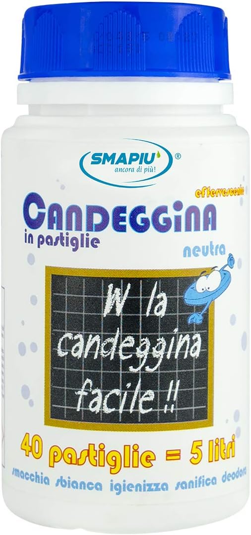 SMAPIU' Candeggina in Pastiglie - effervescente, Forte Potere igienizzante - 1 flacone 40 pastiglie